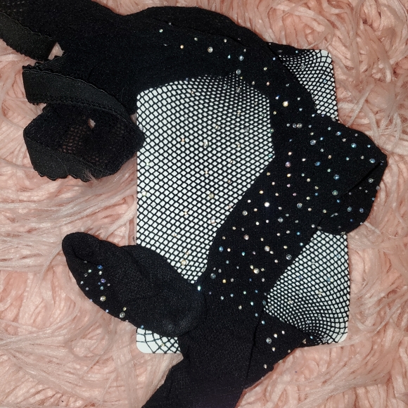 Sexy Black Rhinestone Bling Sheer Fishnet Tights - Picture 4 of 4